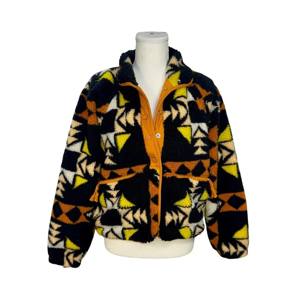 Free People Rocky Ridge Fleece Jacket XS Geometric Tribal Sportif Festival Boho - Picture 3 of 16
